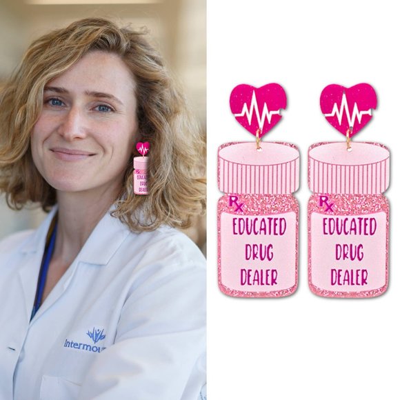 Nurse Pharmacist Dr PA Gift Earring Acrylic Educated Dealer Pink BRAND NEW - Picture 1 of 2